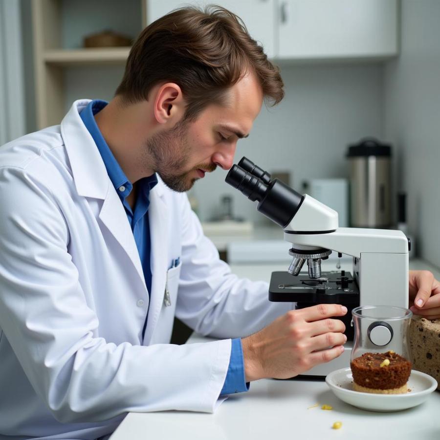 Veterinarian Examining Dog Stool Sample for Parasites