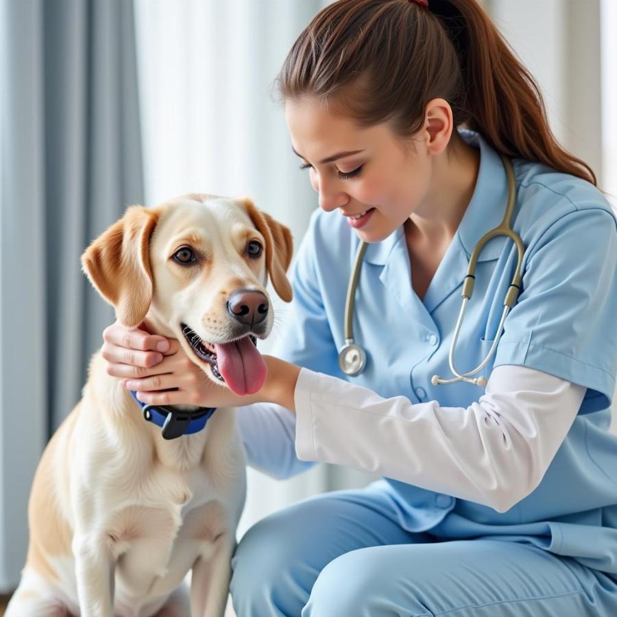 Veterinarian Examining a Dog with Kidney Disease