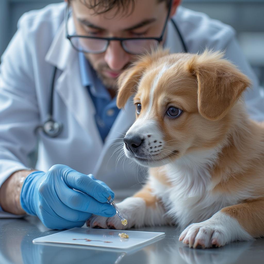 Veterinarian Examining Puppy Stool Sample