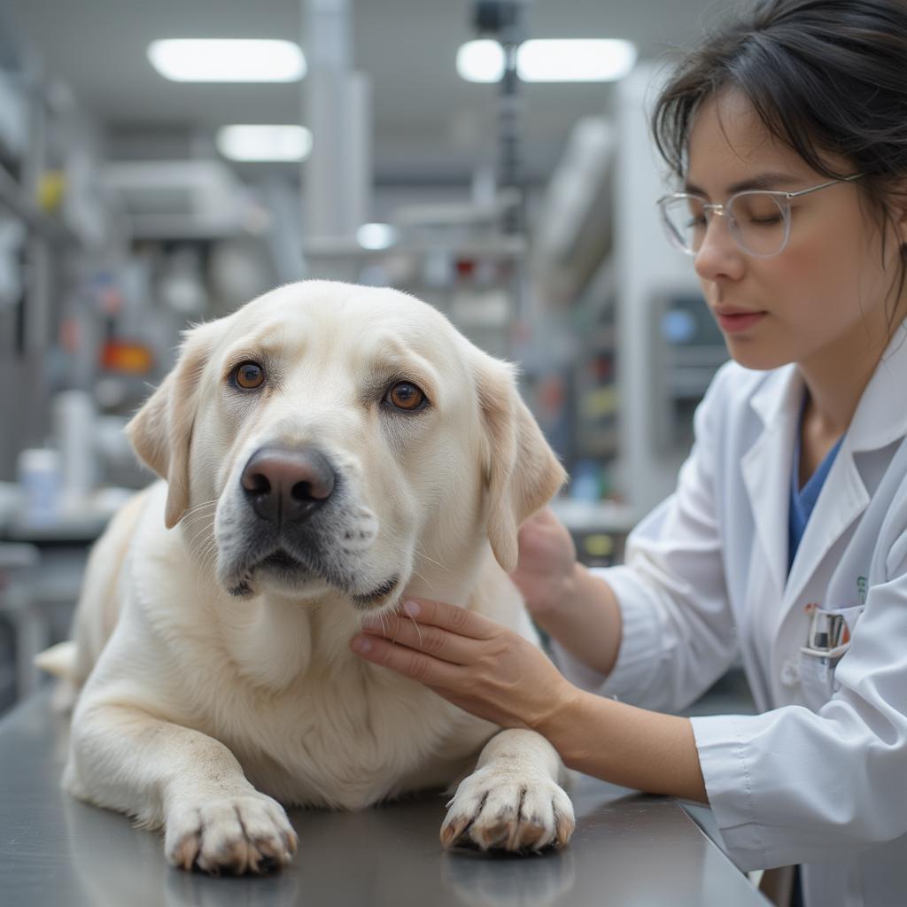 Veterinarian Conducting a Checkup on a Senior Dog