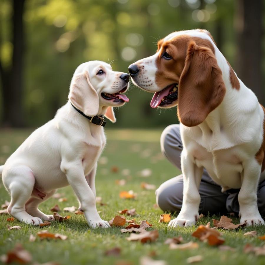 White Basset Hound Puppy Learning New Tricks