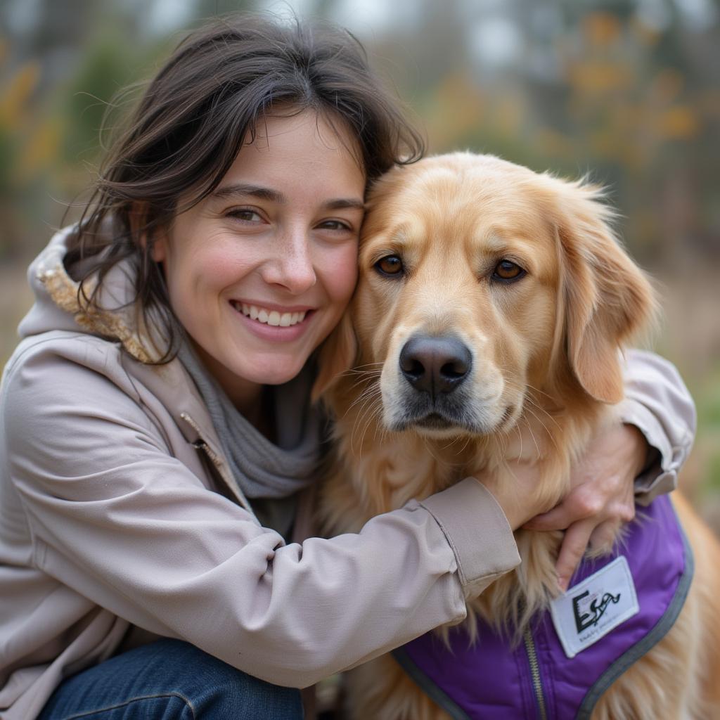 Woman Embracing her Emotional Support Dog