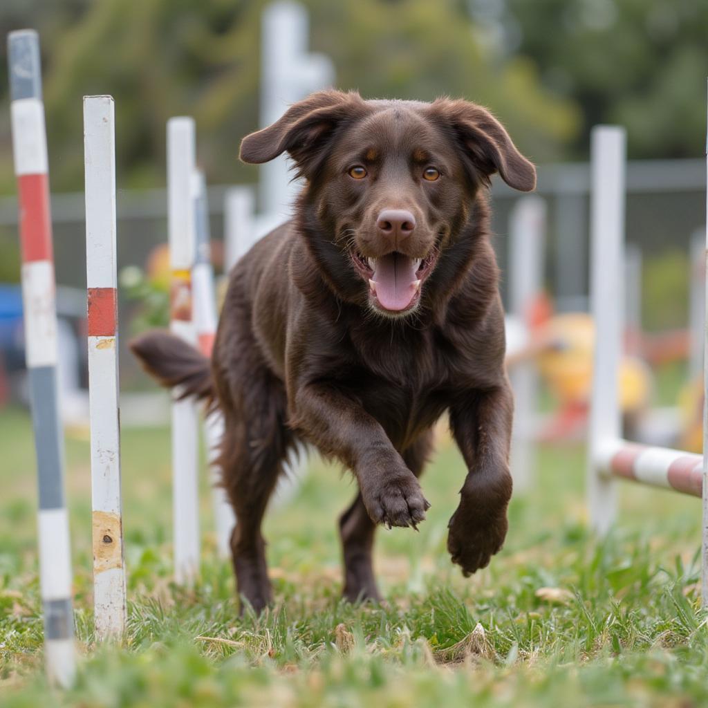 Working Chocolate Lab Participating in Agility Trial