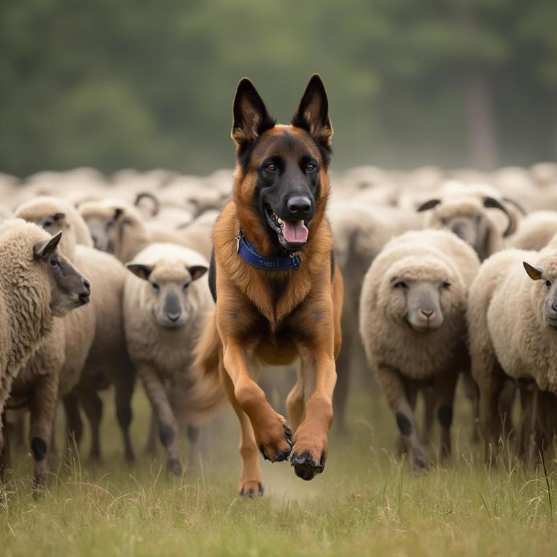 Working Dutch Shepherd Herding Sheep