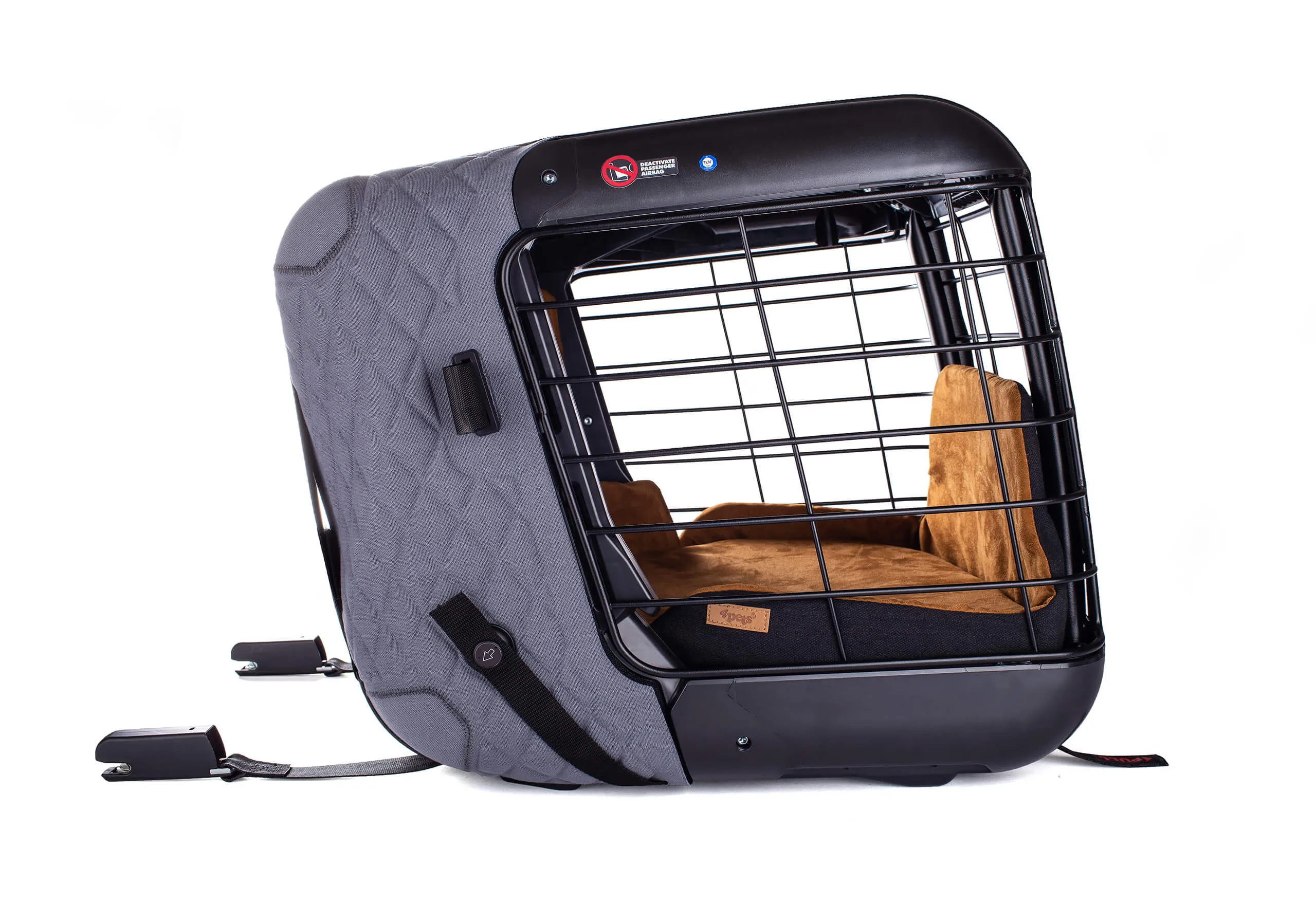 A 4pets Caree pet carrier in a car seat.