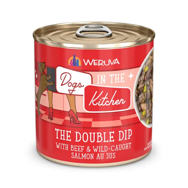 A can of Weruva Dogs in the Kitchen dog food