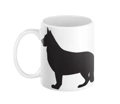 A ceramic mug featuring a German Shepherd silhouette