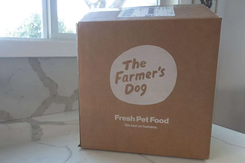 A close-up of The Farmer's Dog food, showcasing identifiable ingredients