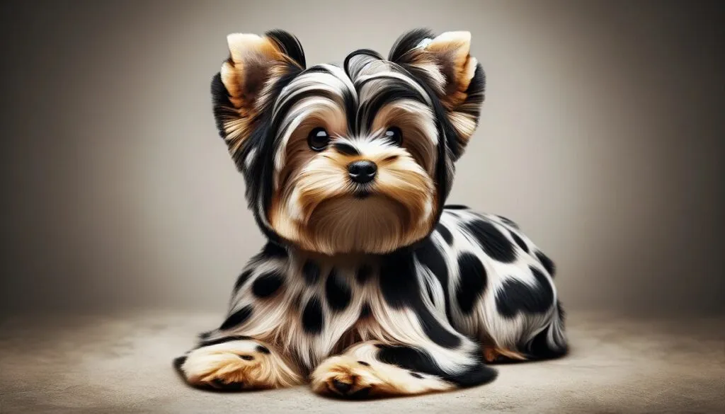 A close-up picture of a Mismarked Yorkie puppy with an uncommon coat color variation, illustrating how these Yorkshire Terriers deviate from the standard breed markings.