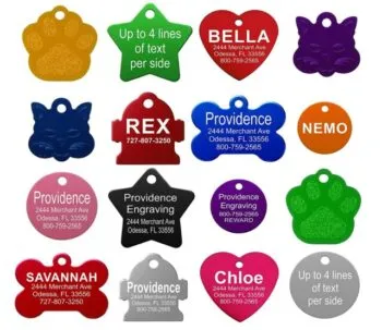 A collection of various dog ID tag designs