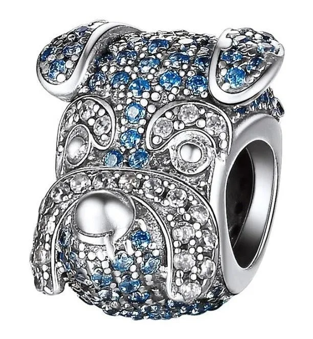 A delicate silver charm bead adorned with a Boxer dog design