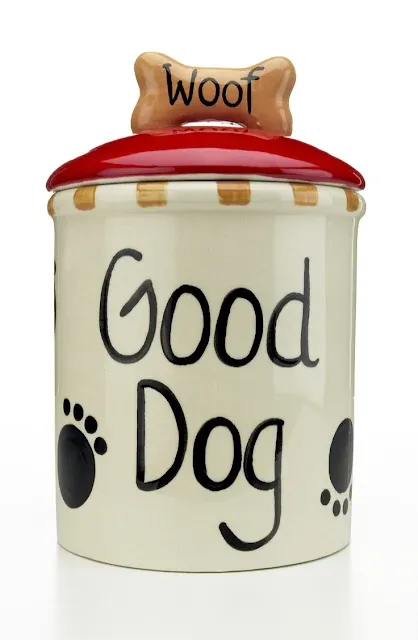 A dog being trained with a treat