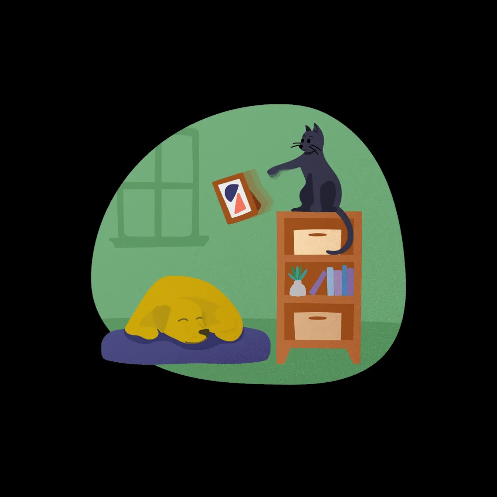 A friendly dog and a curious cat sitting together, representing the diverse pet care services offered by a dog walking startup