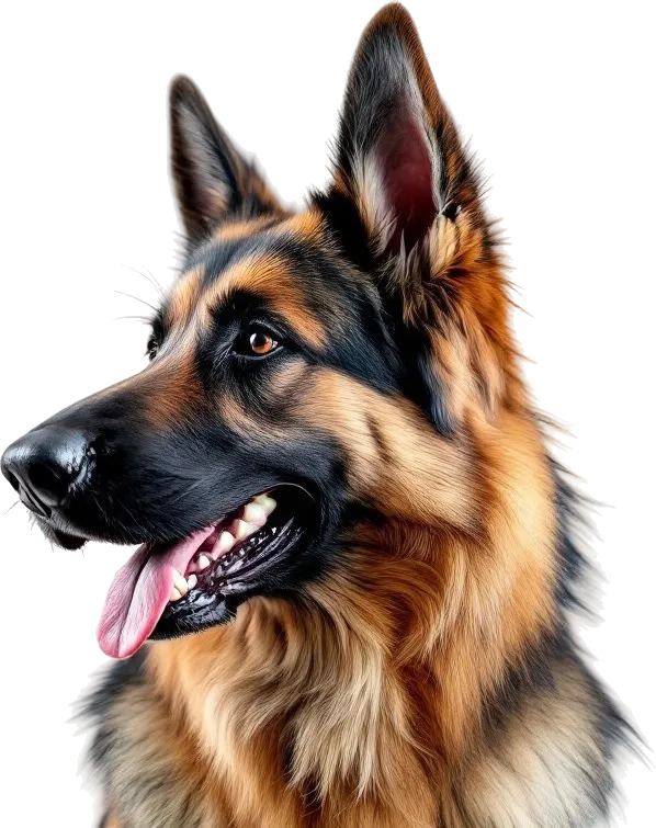 A German Shepherd dog lying down in green grass