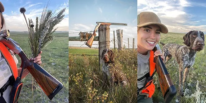 A handler working with a young German Wirehaired Pointer in a training session