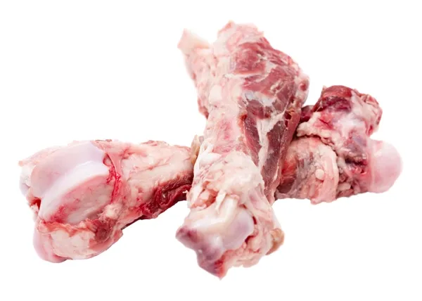A large raw beef bone, offering essential minerals and a safe, long-lasting chew for dogs.