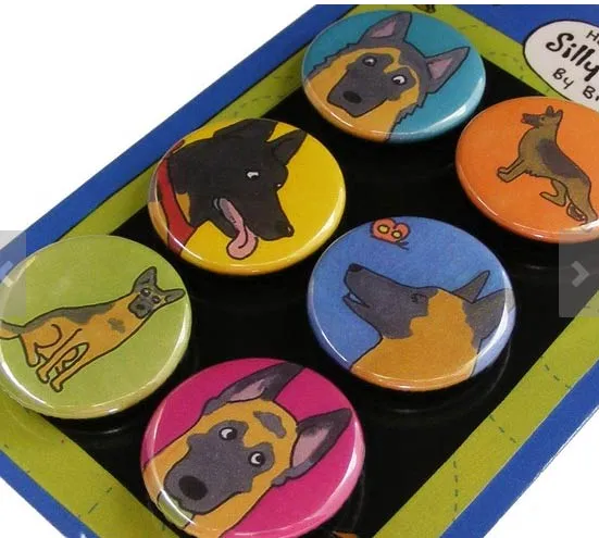 A set of funny magnets featuring German Shepherds