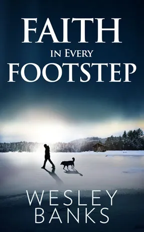 A striking image of the book cover for 'Faith In Every Footstep', depicting a sled dog team in action