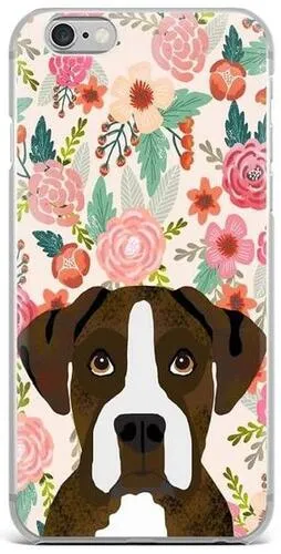 A stylish iPhone case featuring a Boxer dog amidst a floral background