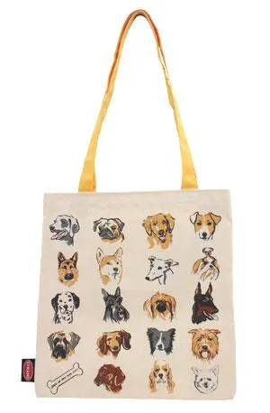 A tote bag with a dog pattern