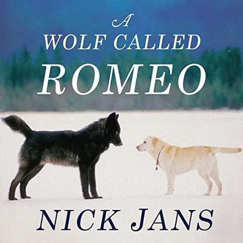 A Wolf Called Romeo book cover, showing a majestic black wolf in a snowy landscape, reflecting a unique and tragic interaction between wildlife and humans in a sad dog story context.