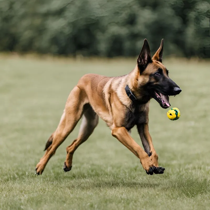 A young Belgian Malinois puppy resting comfortably with a reinforced plush toy, offering comfort and security among the best toys for puppy development.