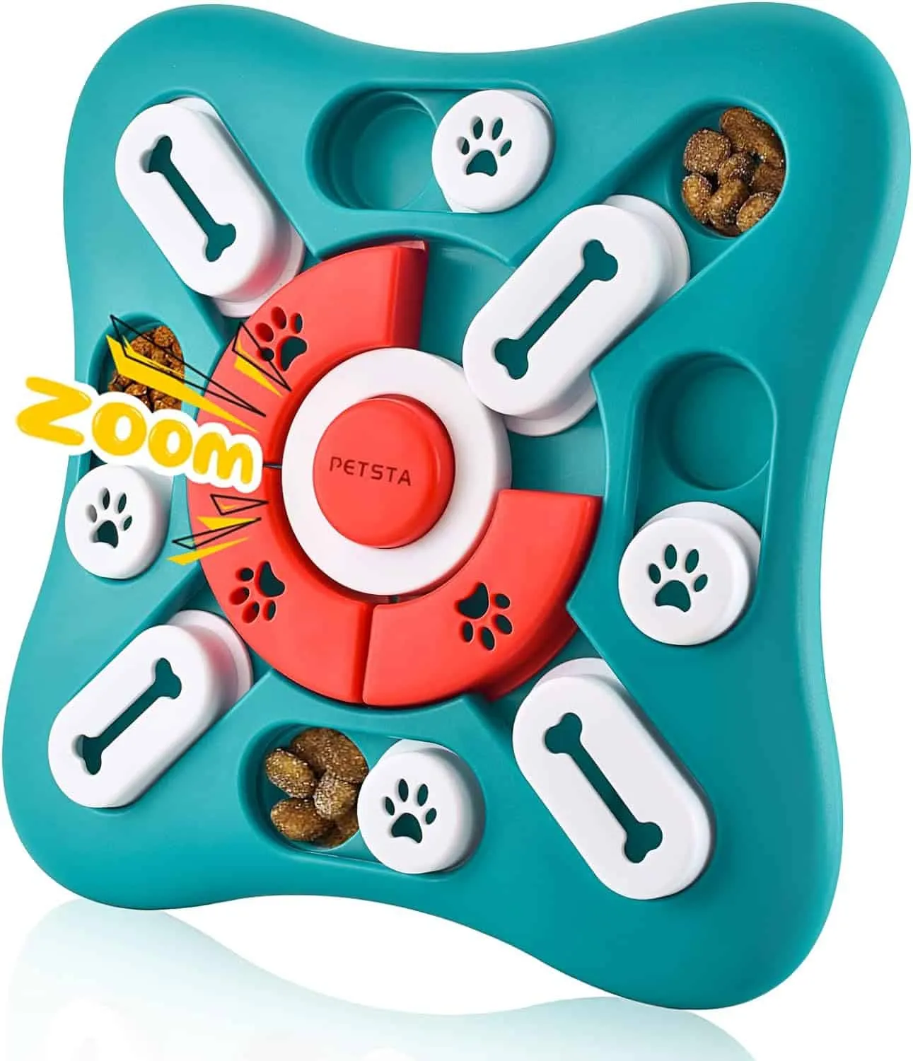 An interactive treat-dispensing puzzle toy for dogs