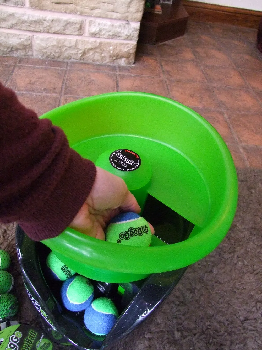 Another view of Mia, the Rottweiler, examining the GoDogGo G4 ball launcher with keen interest