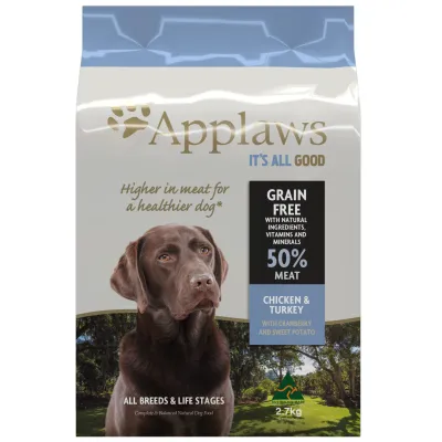 Applaws Complete Dry Dog Food packaging, showing key features for pet owners