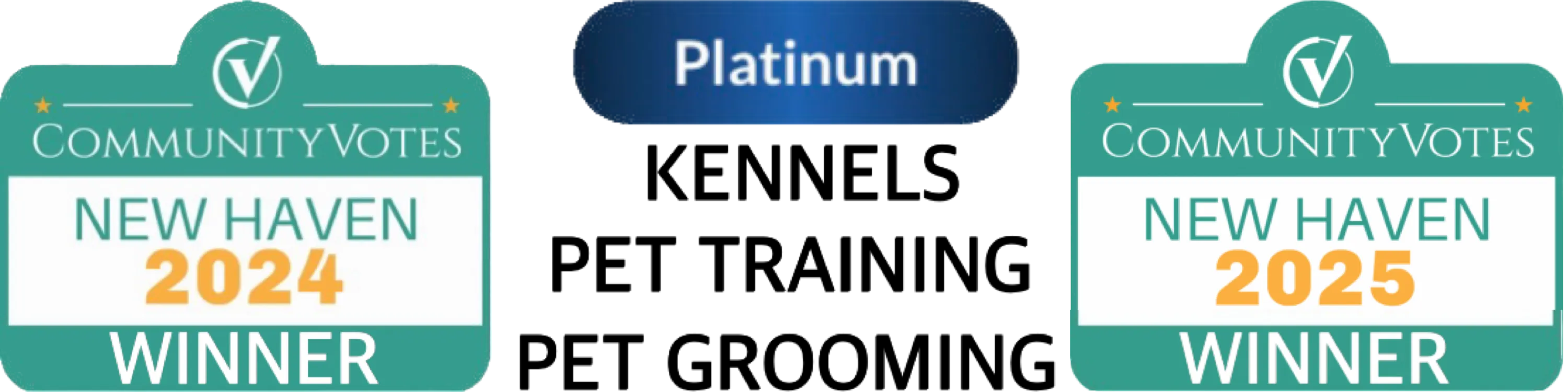 Award-winning Devil Dog Day Care, voted #1 Platinum Kennel, Pet Trainer, and Pet Groomer in New Haven Community Votes 2024-2025