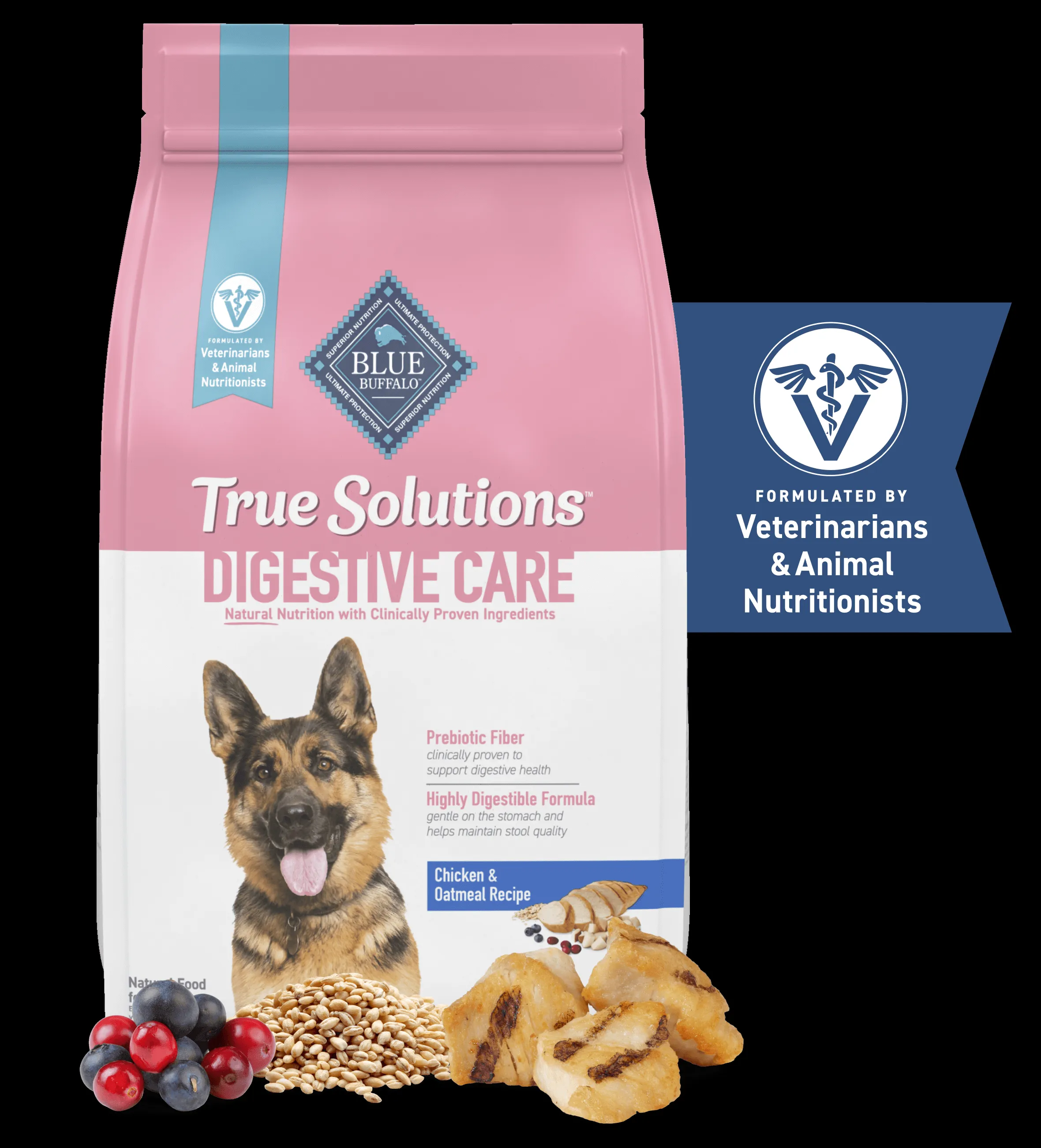 Bag of Blue Buffalo True Solutions Digestive Care Chicken & Oatmeal Recipe adult dry dog food, formerly Blissful Belly