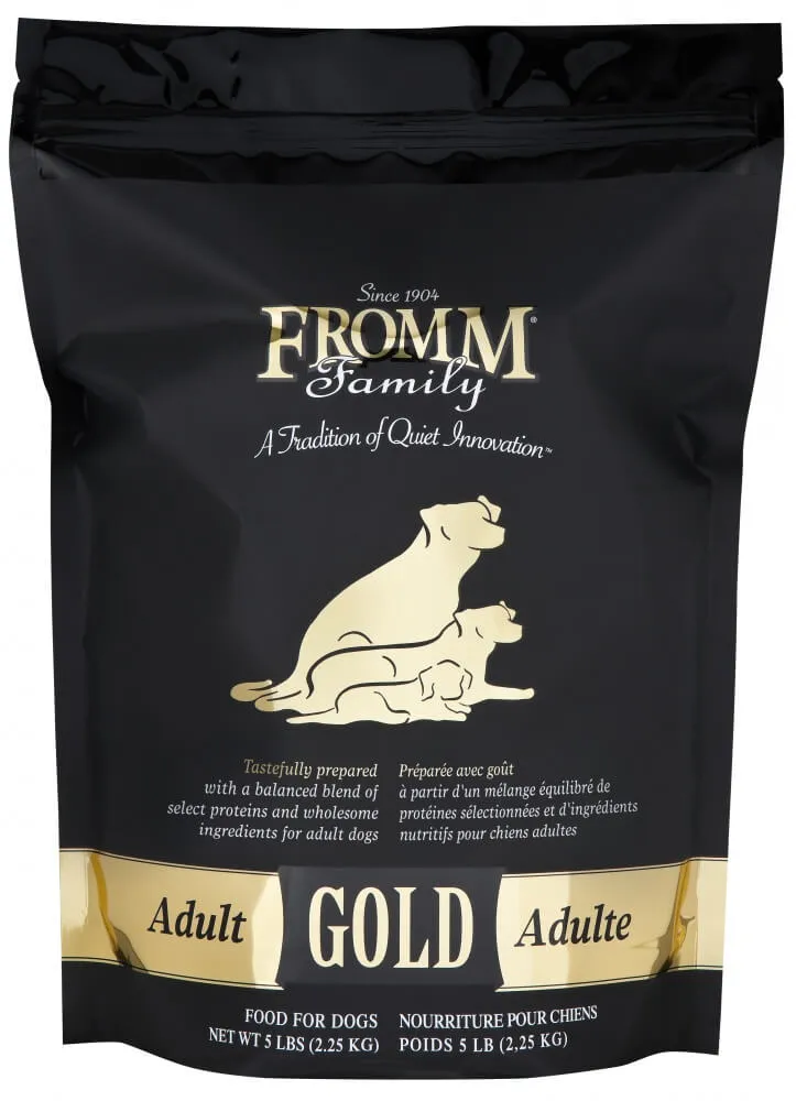 Bag of Fromm Gold Adult dog food, a popular option for general canine nutrition