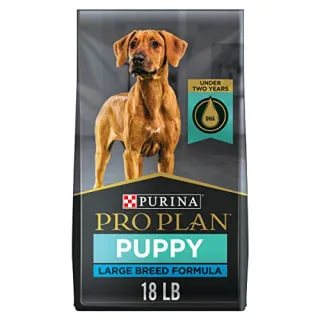 Bag of Purina Pro Plan Large Breed Dry Puppy Food, ideal for the sustained growth of 10-month-old large breed puppies.