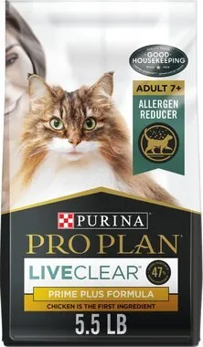 Bag of Purina Pro Plan LiveClear Adult 7+ Prime Plus Longer Life Formula Dry Cat Food.