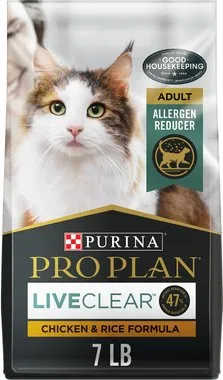 Bag of Purina Pro Plan LiveClear Probiotic Chicken & Rice Formula Dry Cat Food.