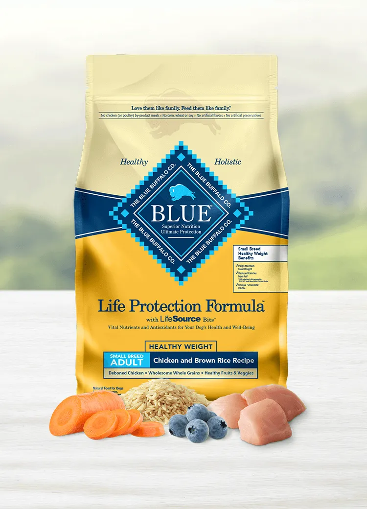 Blue Buffalo Life Protection Formula small breed healthy weight chicken and brown rice dog food bag