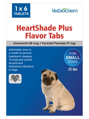 Box of generic heartworm prevention for small dogs featuring Ivermectin and Pyrantel