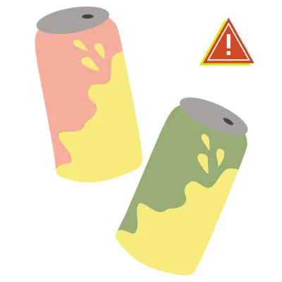 Carbonated seltzer water in a glass, advising against flavored or fizzy drinks for dogs.