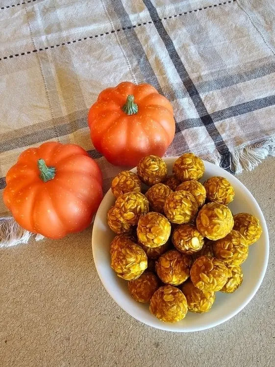 Chilled 3 ingredient peanut butter no bake dog treats in a decorative bowl, perfect for your pup.
