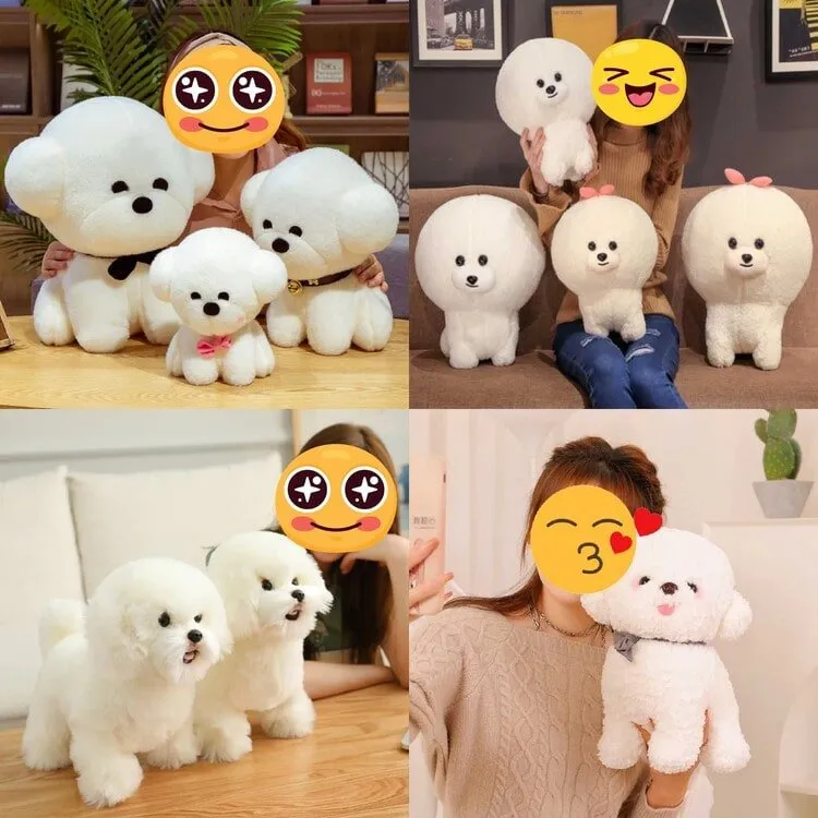 Collage of adorable Bichon Frise stuffed animals plush toy pillows