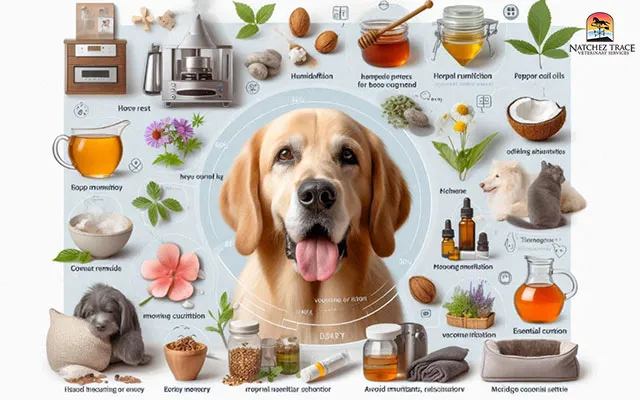 Collage of effective home remedies for kennel cough in dogs