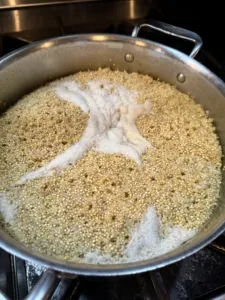 Cooked quinoa, a gluten-free grain for homemade dog food