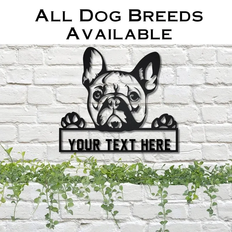 Custom dog metal sign with a specific breed silhouette, a unique Christmas present for dog dads