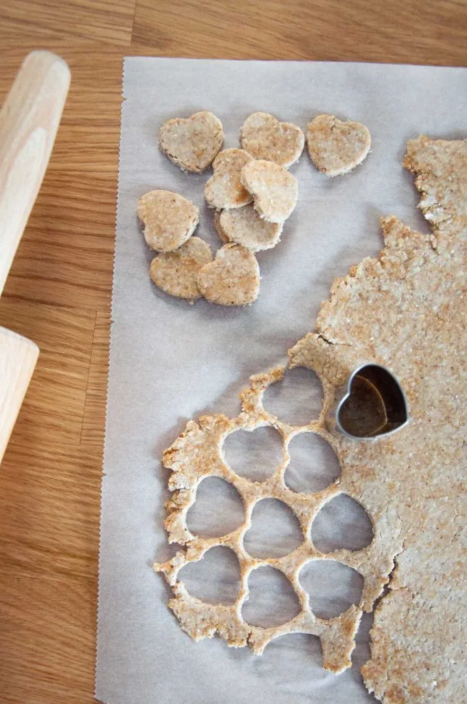 Cutting out individual peanut butter oatmeal dog treats