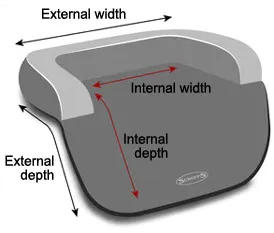 Detailed size guide for Scruffs sofa protector dog bed, showing external and internal dimensions for small and large options, essential for choosing the right pet furniture protection in the UK.
