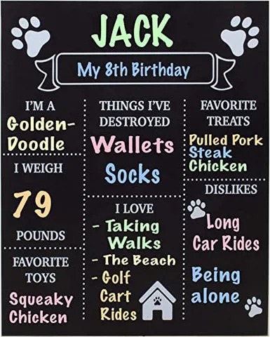 Dog milestone chalkboard for celebrating pet birthdays