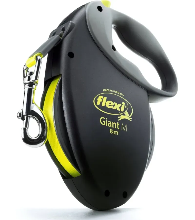 Flexi Giant Ret retractable Dog Leash for large breeds, showing its robust tape and handle.
