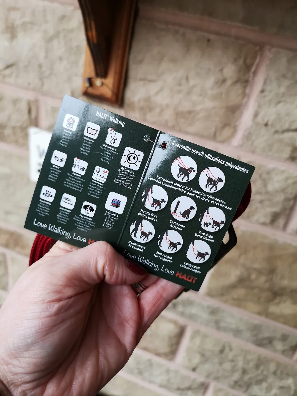 HALTI Double-Ended Lead configurations for dog walking.