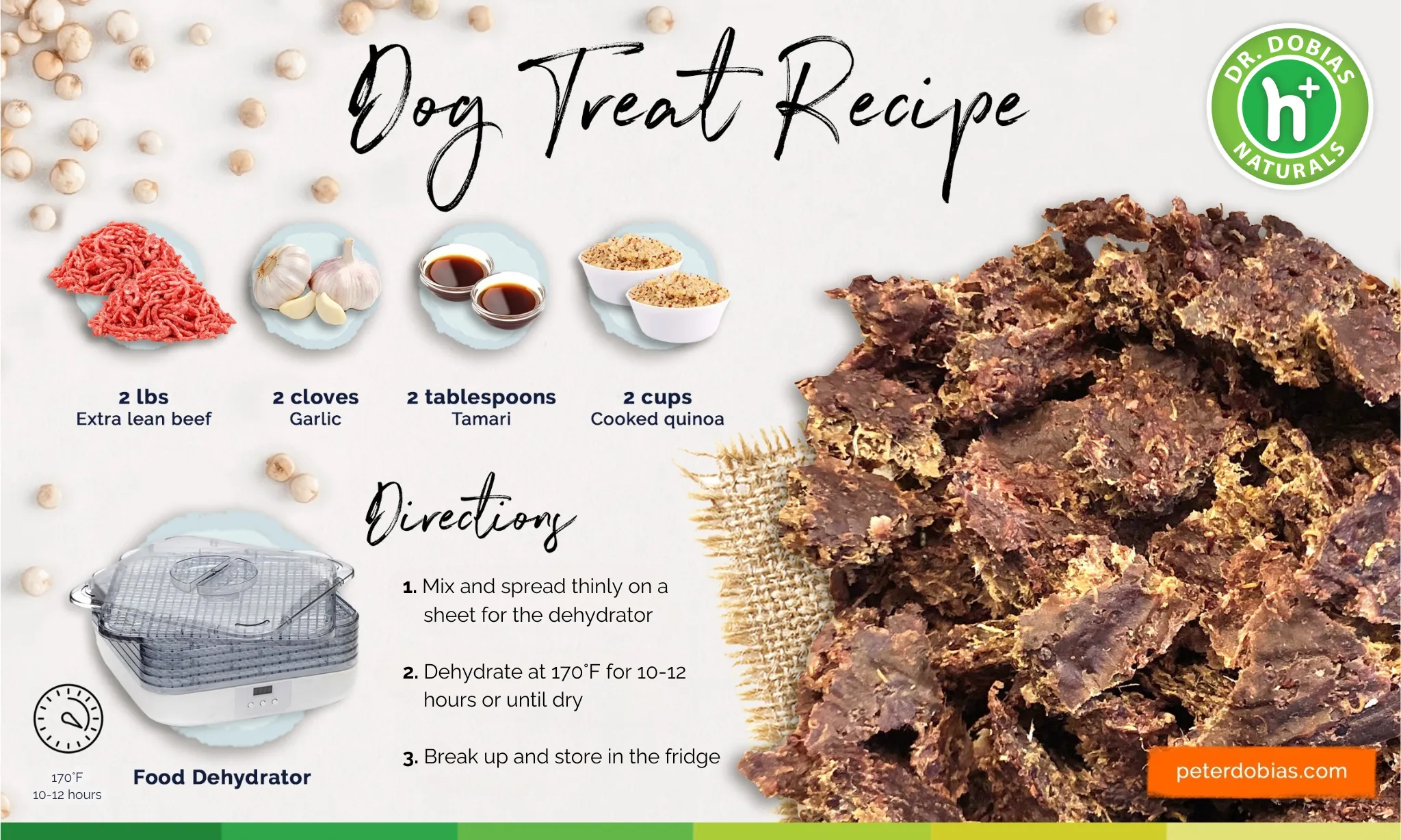 Homemade dehydrated meat and veggie dog treats as a safe alternative to beef liver