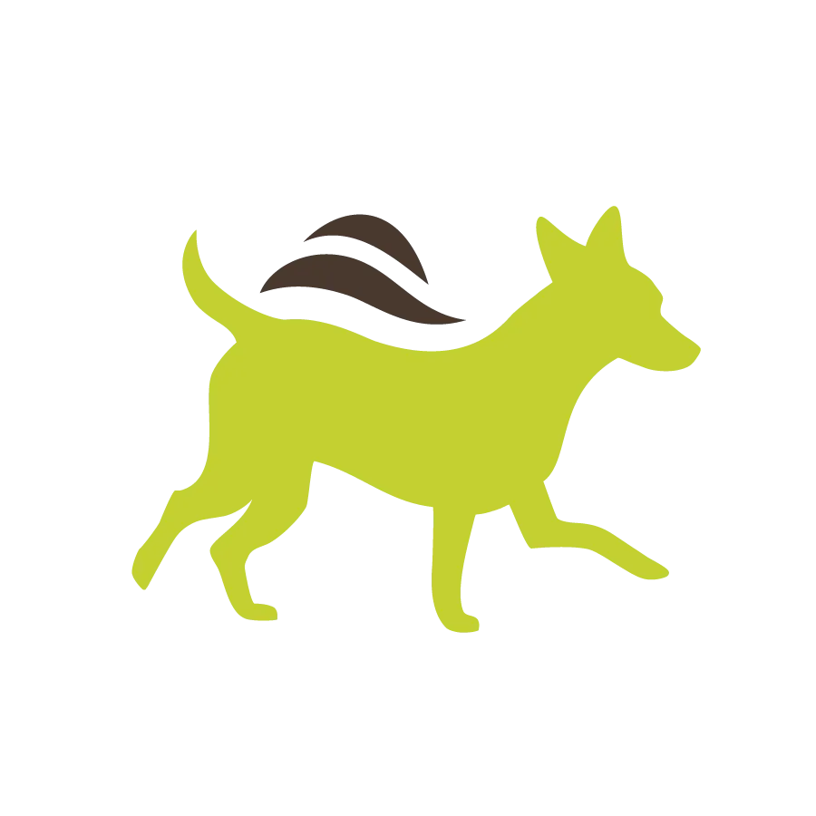 Icon of a green dog's head, indicating balanced energy provided by chicken and rice dog food